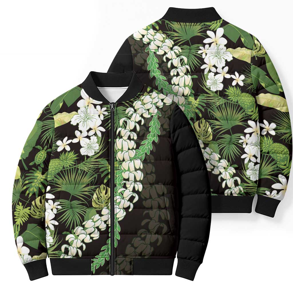 Omaomao Aloha Hawaii Lei Bomber Puffer Jacket Tropical Flowers Elegant Vibe - Polynesian Pride