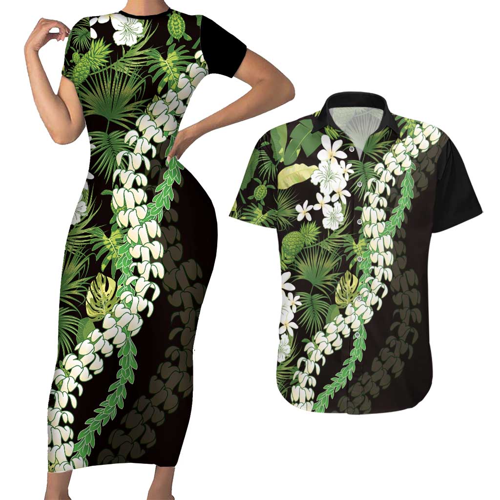 Omaomao Aloha Hawaii Lei Couples Matching Short Sleeve Bodycon Dress and Hawaiian Shirt Tropical Flowers Elegant Vibe - Polynesian Pride