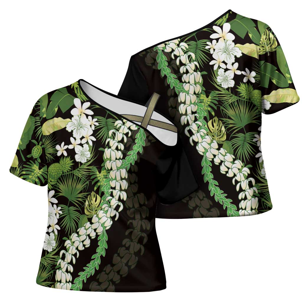 Omaomao Aloha Hawaii Lei Cross Shoulder Shirt Tropical Flowers Elegant Vibe - Polynesian Pride