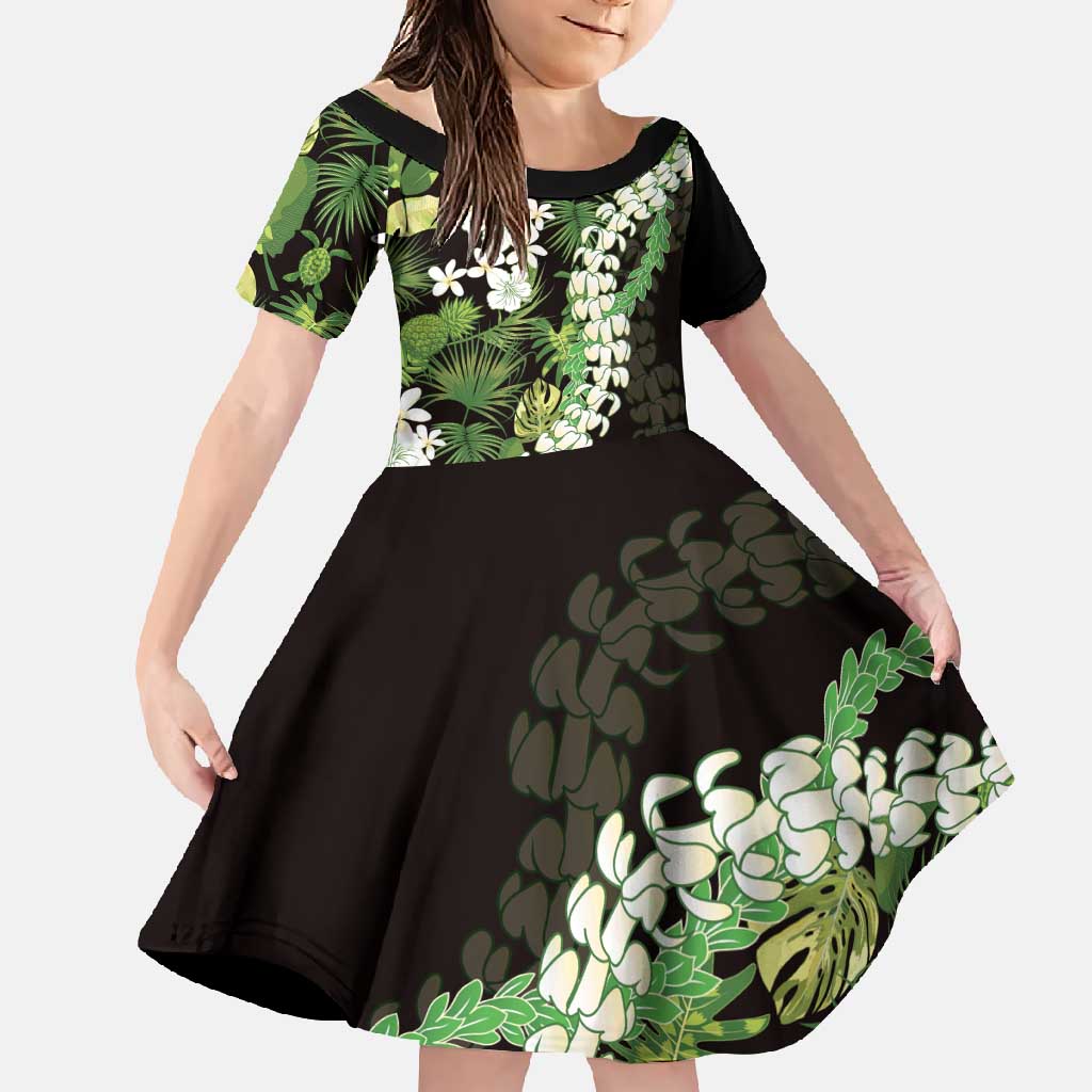 Omaomao Aloha Hawaii Lei Family Matching Mermaid Dress and Hawaiian Shirt Tropical Flowers Elegant Vibe LT14 Daughter's Dress Green - Polynesian Pride