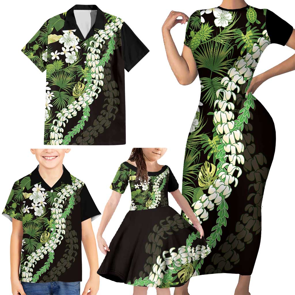 Omaomao Aloha Hawaii Lei Family Matching Short Sleeve Bodycon Dress and Hawaiian Shirt Tropical Flowers Elegant Vibe - Polynesian Pride
