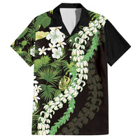 Omaomao Aloha Hawaii Lei Family Matching Short Sleeve Bodycon Dress and Hawaiian Shirt Tropical Flowers Elegant Vibe LT14 Dad's Shirt - Short Sleeve Green - Polynesian Pride