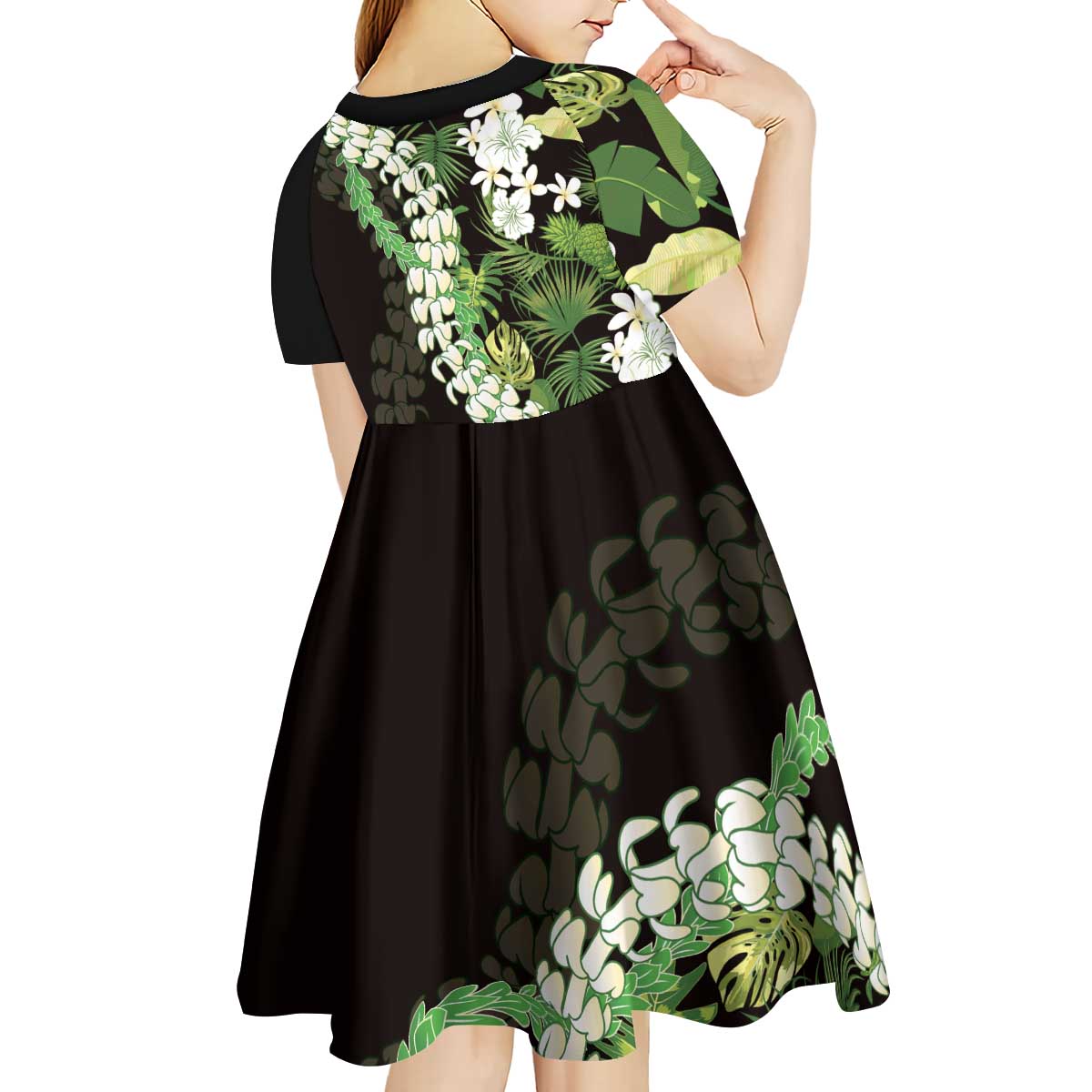 Omaomao Aloha Hawaii Lei Kid Short Sleeve Dress Tropical Flowers Elegant Vibe - Polynesian Pride