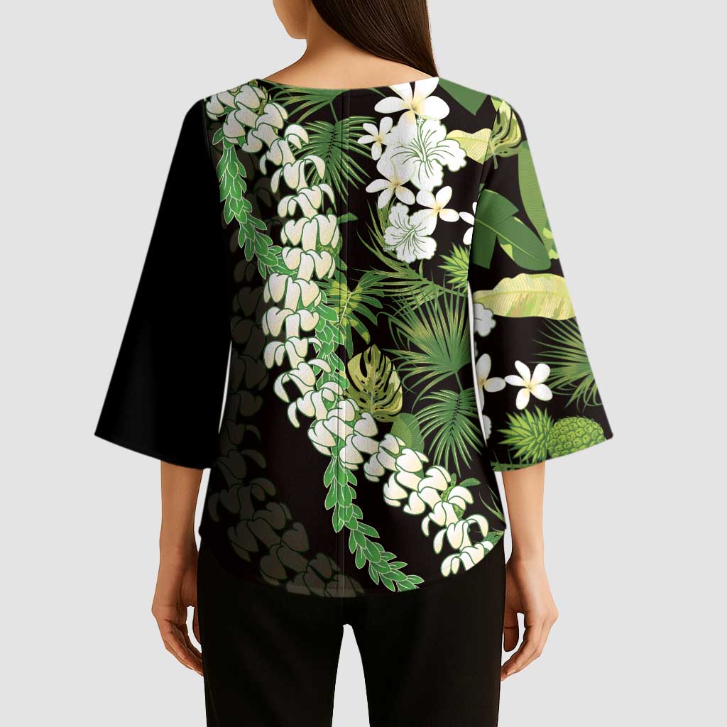 Omaomao Aloha Hawaii Lei Kimono Sleeve Blouse Tropical Flowers Elegant Vibe - Polynesian Pride