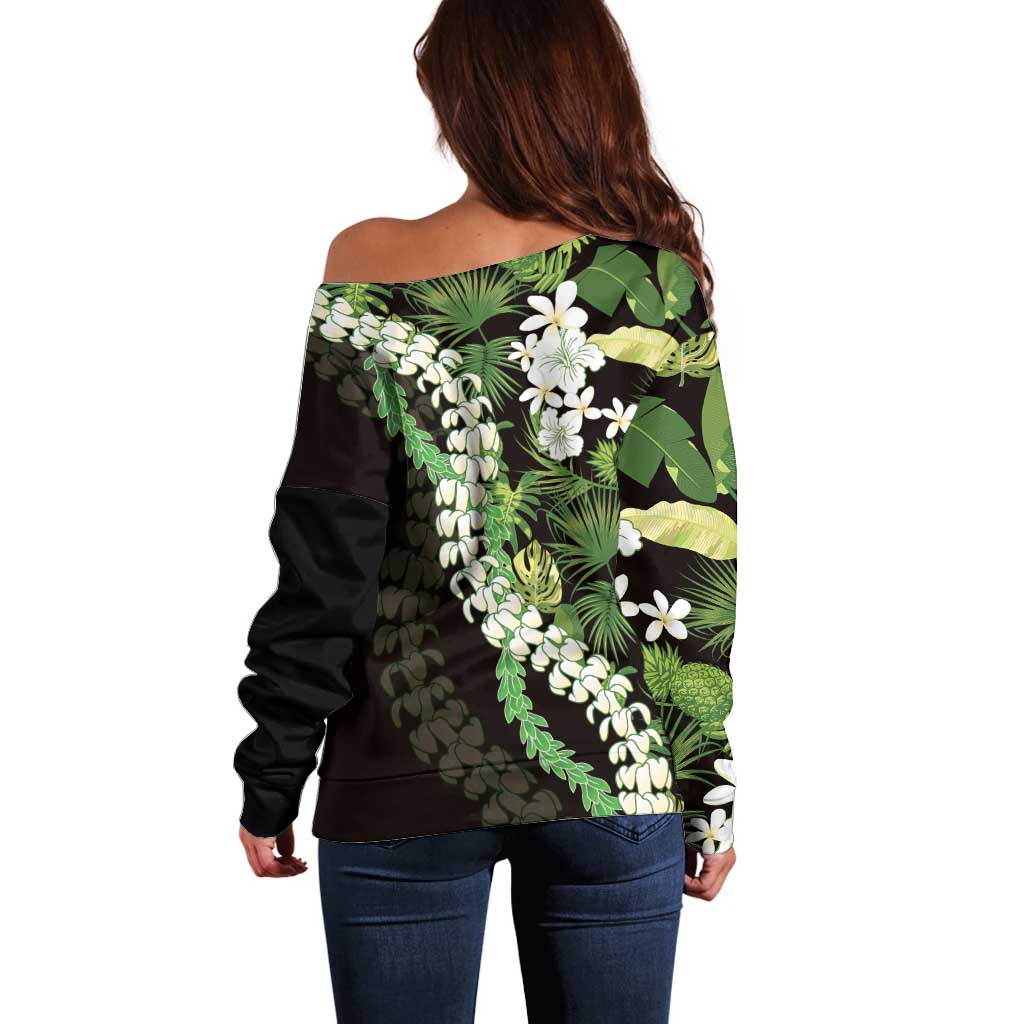 Omaomao Aloha Hawaii Lei Off Shoulder Sweater Tropical Flowers Elegant Vibe - Polynesian Pride