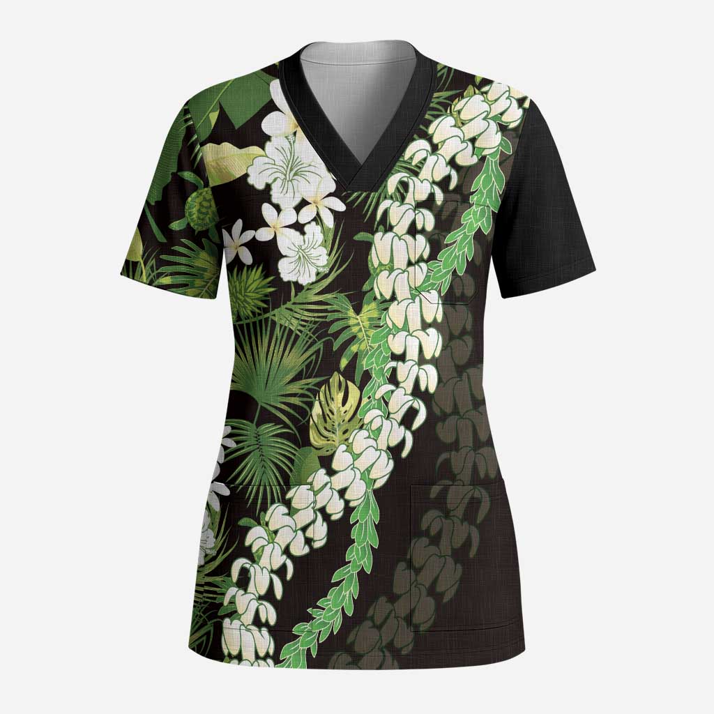 Omaomao Aloha Hawaii Lei Scrub Top Tropical Flowers Elegant Vibe - Polynesian Pride