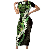 Omaomao Aloha Hawaii Lei Short Sleeve Bodycon Dress Tropical Flowers Elegant Vibe - Polynesian Pride