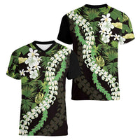 Omaomao Aloha Hawaii Lei Women V-Neck T-Shirt Tropical Flowers Elegant Vibe - Polynesian Pride