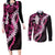 Akala Aloha Hawaii Lei Couples Matching Long Sleeve Bodycon Dress and Long Sleeve Button Shirt Tropical Flowers Elegant Vibe - Polynesian Pride