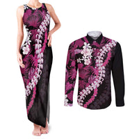 Akala Aloha Hawaii Lei Couples Matching Tank Maxi Dress and Long Sleeve Button Shirt Tropical Flowers Elegant Vibe - Polynesian Pride