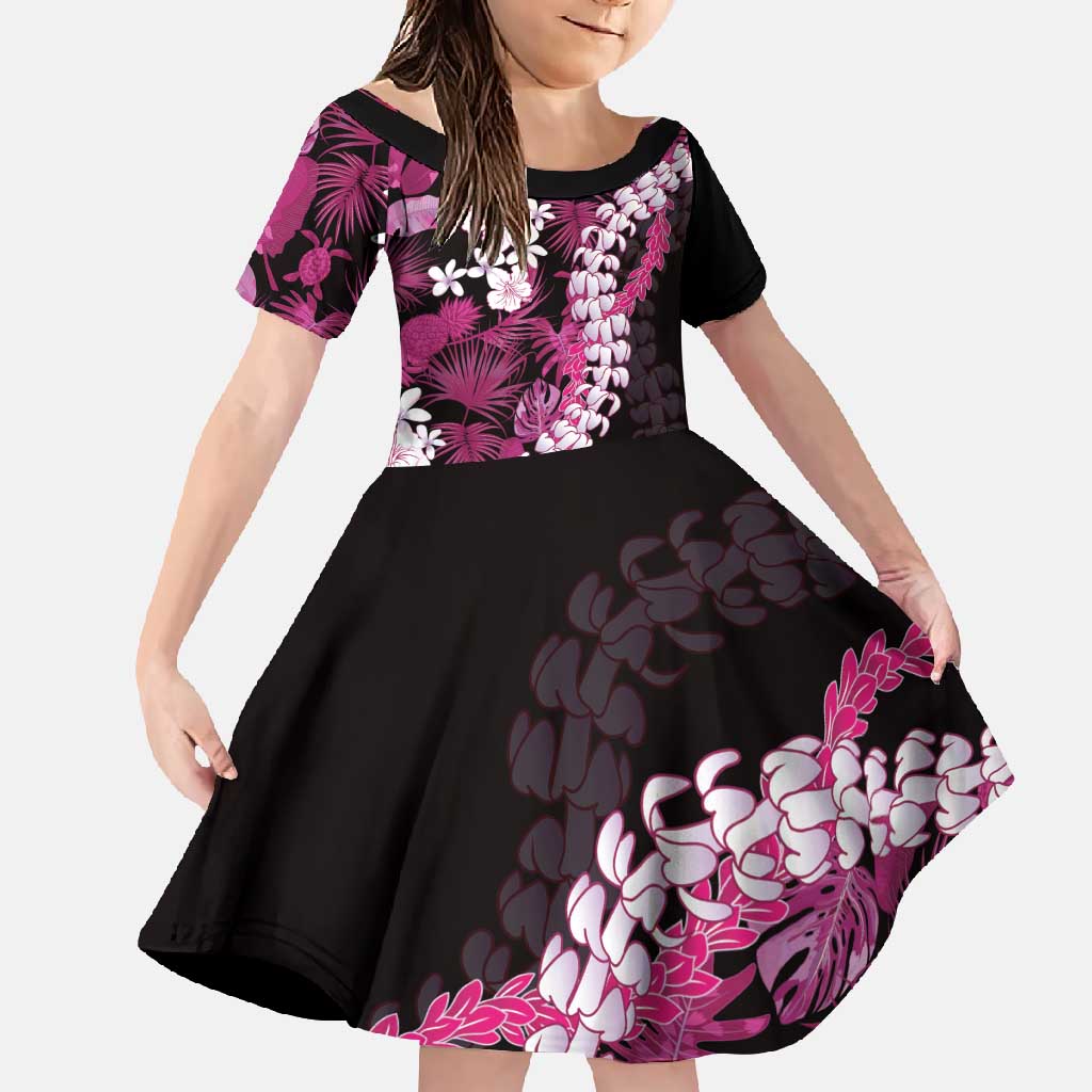 Akala Aloha Hawaii Lei Family Matching Mermaid Dress and Hawaiian Shirt Tropical Flowers Elegant Vibe LT14 Daughter's Dress Pink - Polynesian Pride
