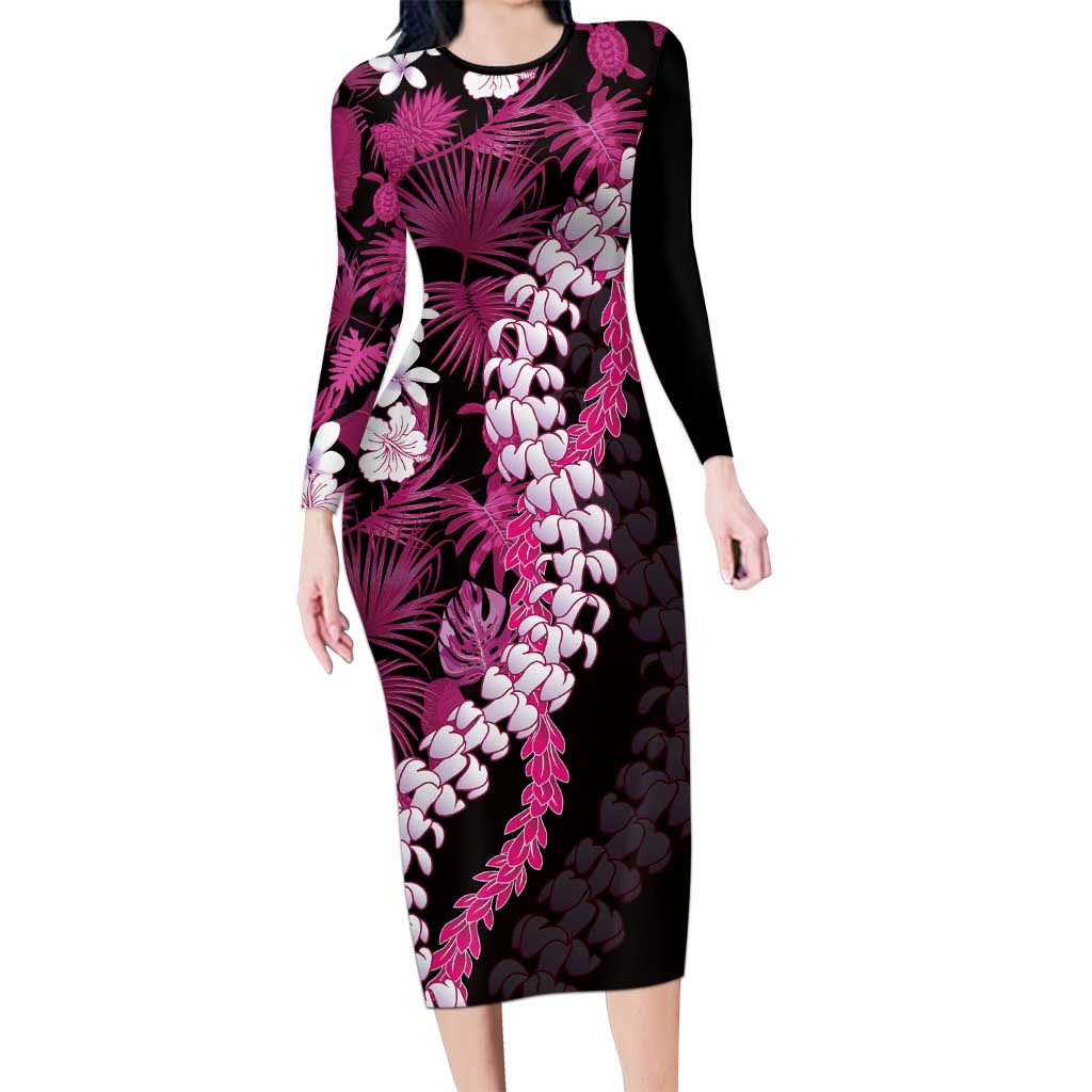 Akala Aloha Hawaii Lei Long Sleeve Bodycon Dress Tropical Flowers Elegant Vibe - Polynesian Pride