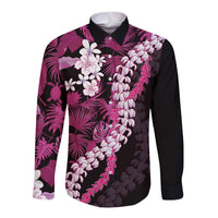 Akala Aloha Hawaii Lei Long Sleeve Button Shirt Tropical Flowers Elegant Vibe LT14 Unisex Pink - Polynesian Pride