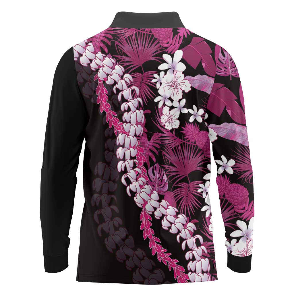 Akala Aloha Hawaii Lei Long Sleeve Polo Shirt Tropical Flowers Elegant Vibe - Polynesian Pride