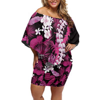 Akala Aloha Hawaii Lei Off Shoulder Short Dress Tropical Flowers Elegant Vibe - Polynesian Pride
