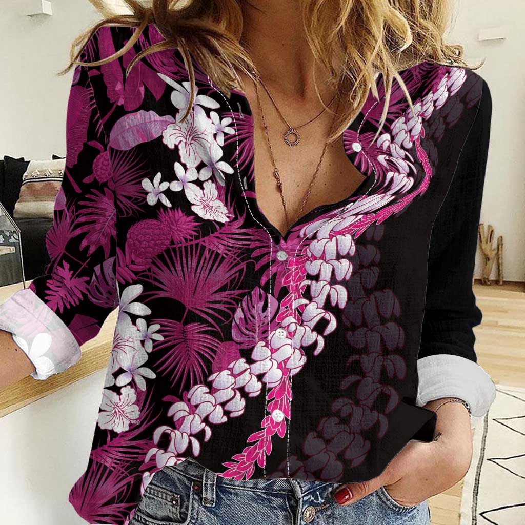Akala Aloha Hawaii Lei Women Casual Shirt Tropical Flowers Elegant Vibe - Polynesian Pride