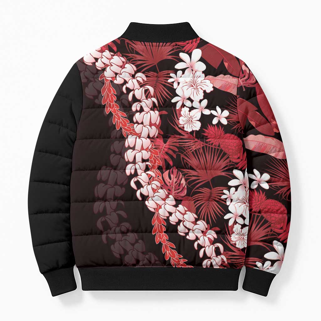 Ulaula Aloha Hawaii Lei Bomber Puffer Jacket Tropical Flowers Elegant Vibe - Polynesian Pride