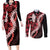 Ulaula Aloha Hawaii Lei Couples Matching Long Sleeve Bodycon Dress and Long Sleeve Button Shirt Tropical Flowers Elegant Vibe - Polynesian Pride