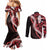 Ulaula Aloha Hawaii Lei Couples Matching Mermaid Dress and Long Sleeve Button Shirt Tropical Flowers Elegant Vibe - Polynesian Pride