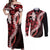 Ulaula Aloha Hawaii Lei Couples Matching Off Shoulder Maxi Dress and Long Sleeve Button Shirt Tropical Flowers Elegant Vibe - Polynesian Pride