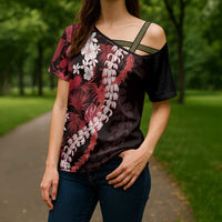 Ulaula Aloha Hawaii Lei Cross Shoulder Shirt Tropical Flowers Elegant Vibe - Polynesian Pride