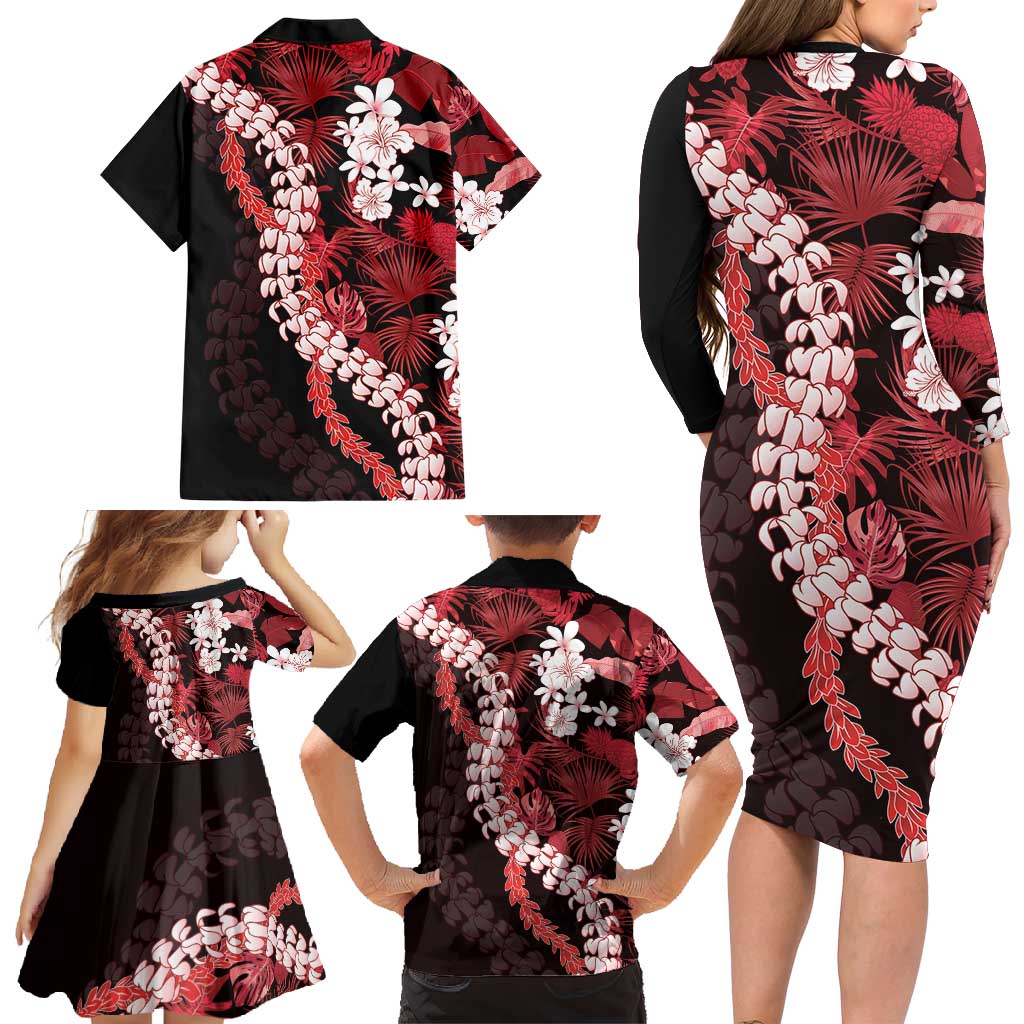 Ulaula Aloha Hawaii Lei Family Matching Long Sleeve Bodycon Dress and Hawaiian Shirt Tropical Flowers Elegant Vibe - Polynesian Pride