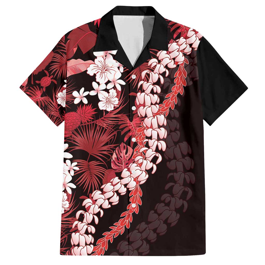 Ulaula Aloha Hawaii Lei Family Matching Off Shoulder Short Dress and Hawaiian Shirt Tropical Flowers Elegant Vibe LT14 Dad's Shirt - Short Sleeve Red - Polynesian Pride