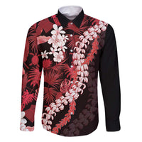 Ulaula Aloha Hawaii Lei Family Matching Off Shoulder Short Dress and Hawaiian Shirt Tropical Flowers Elegant Vibe LT14 Dad's Shirt - Long Sleeve Red - Polynesian Pride