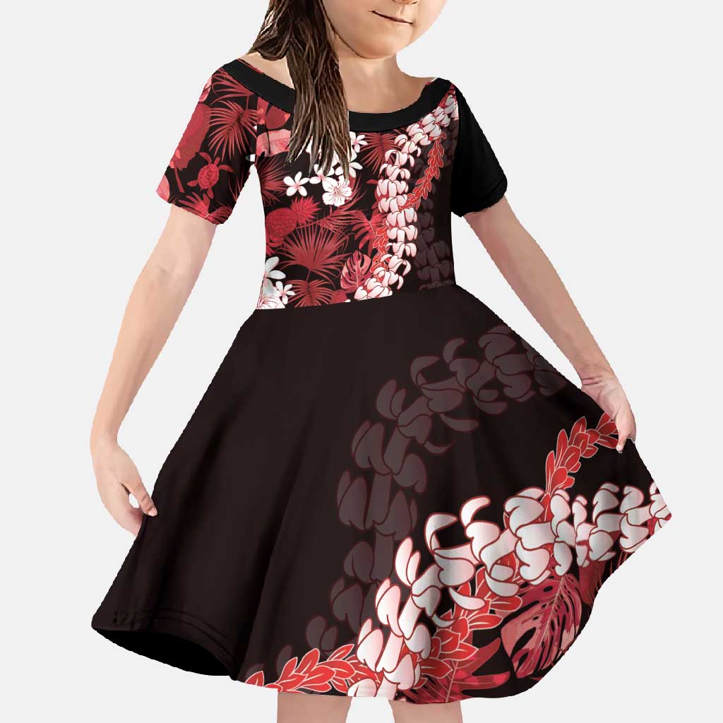 Ulaula Aloha Hawaii Lei Family Matching Summer Maxi Dress and Hawaiian Shirt Tropical Flowers Elegant Vibe LT14 Daughter's Dress Red - Polynesian Pride