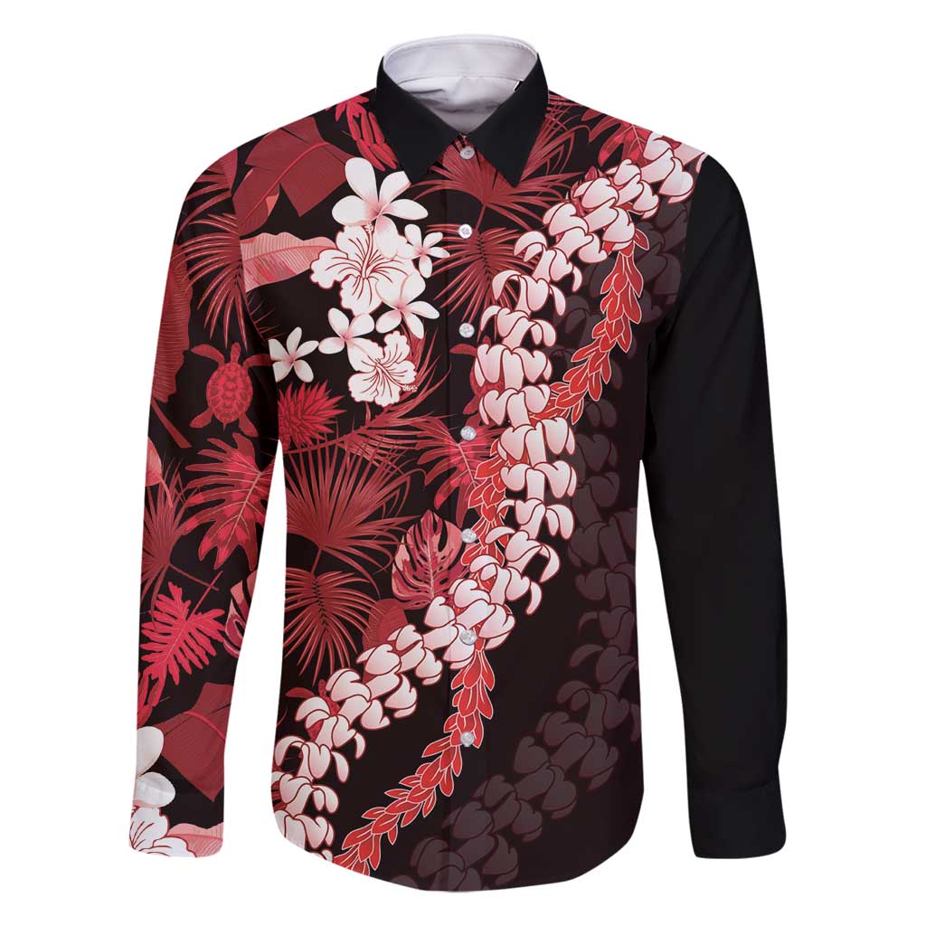 Ulaula Aloha Hawaii Lei Family Matching Summer Maxi Dress and Hawaiian Shirt Tropical Flowers Elegant Vibe LT14 Dad's Shirt - Long Sleeve Red - Polynesian Pride