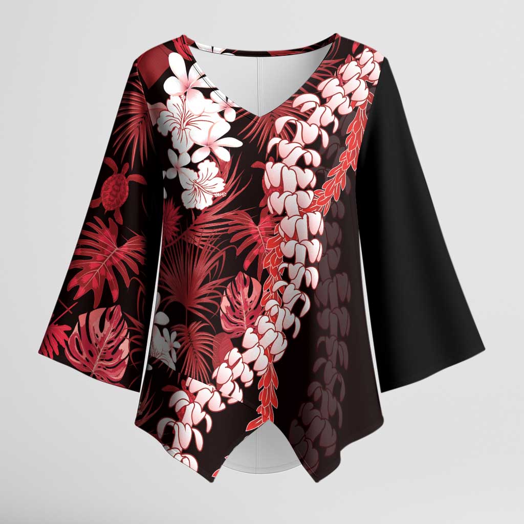Ulaula Aloha Hawaii Lei Kimono Sleeve Blouse Tropical Flowers Elegant Vibe - Polynesian Pride