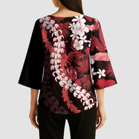 Ulaula Aloha Hawaii Lei Kimono Sleeve Blouse Tropical Flowers Elegant Vibe - Polynesian Pride