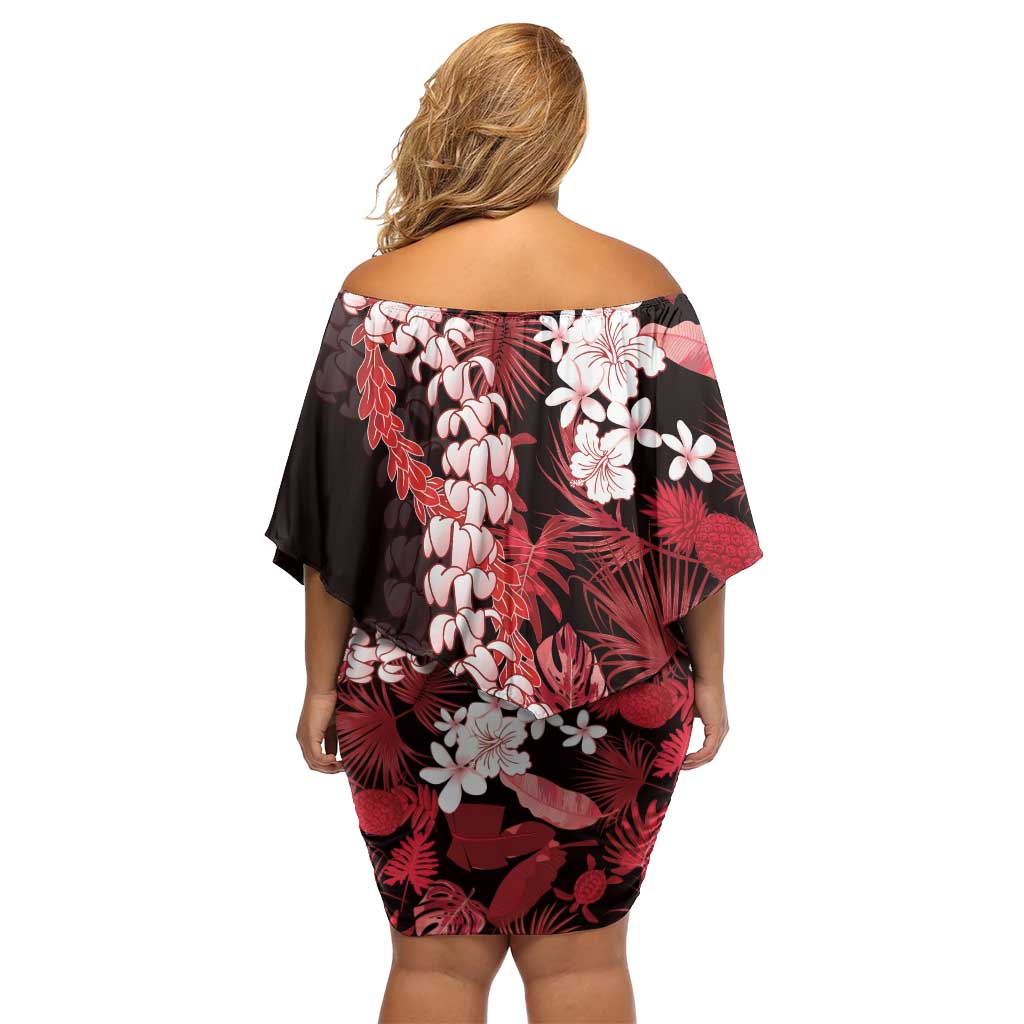 Ulaula Aloha Hawaii Lei Off Shoulder Short Dress Tropical Flowers Elegant Vibe - Polynesian Pride