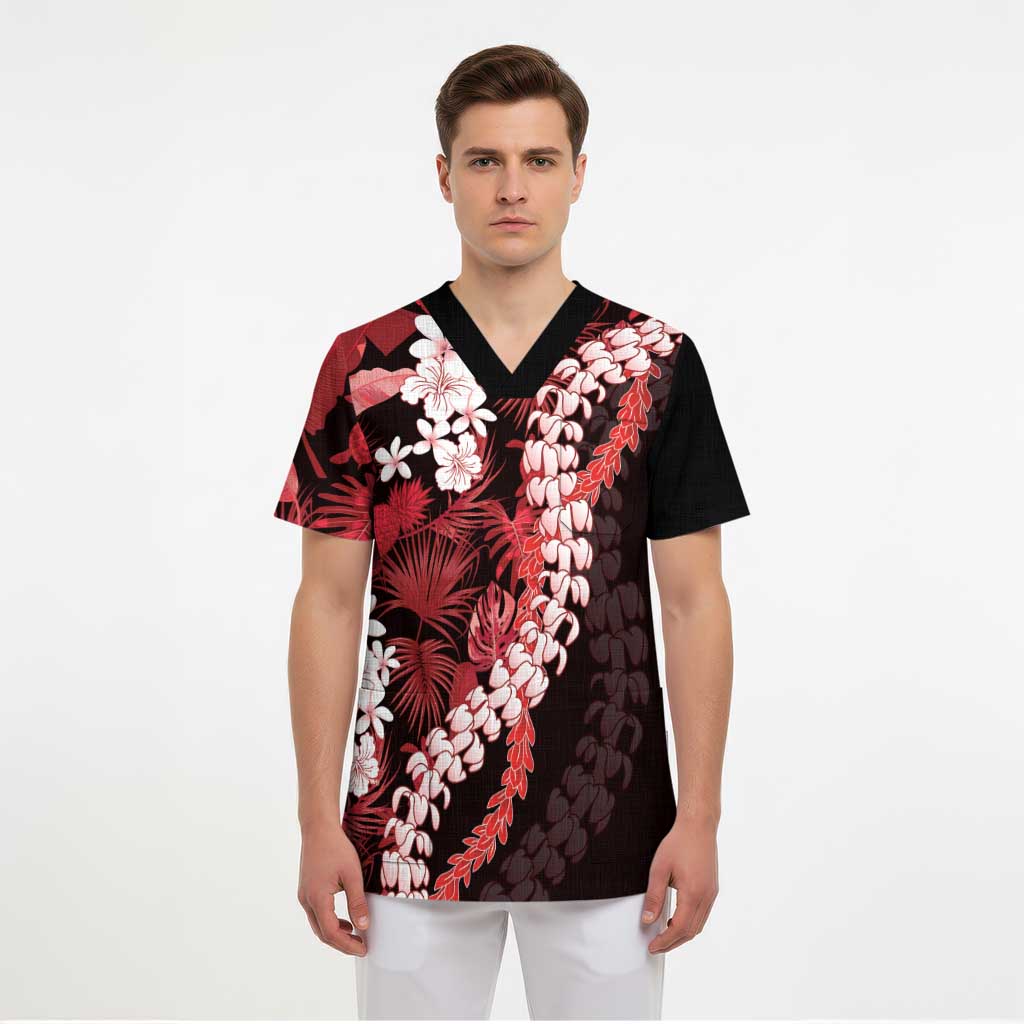 Ulaula Aloha Hawaii Lei Scrub Top Tropical Flowers Elegant Vibe - Polynesian Pride