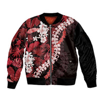 Ulaula Aloha Hawaii Lei Sleeve Zip Bomber Jacket Tropical Flowers Elegant Vibe LT14 Unisex Red - Polynesian Pride