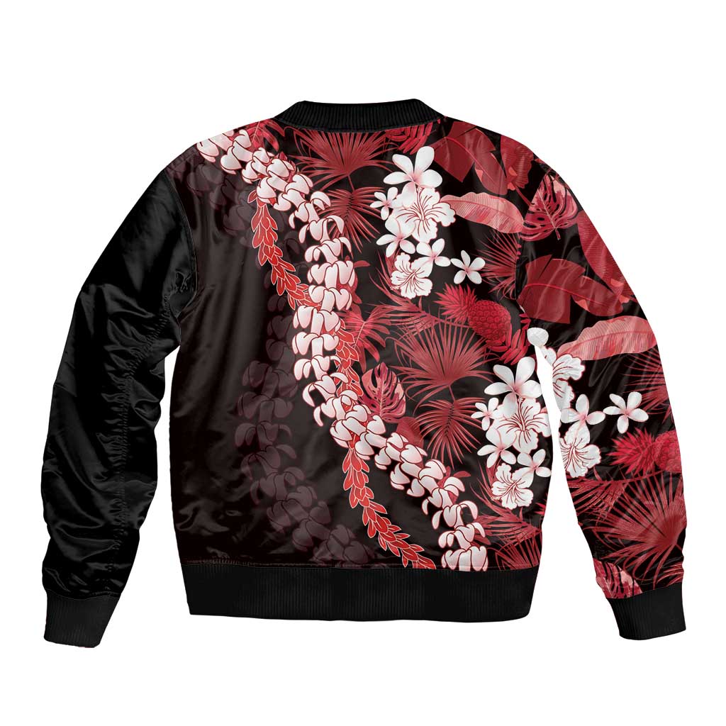 Ulaula Aloha Hawaii Lei Sleeve Zip Bomber Jacket Tropical Flowers Elegant Vibe LT14 - Polynesian Pride
