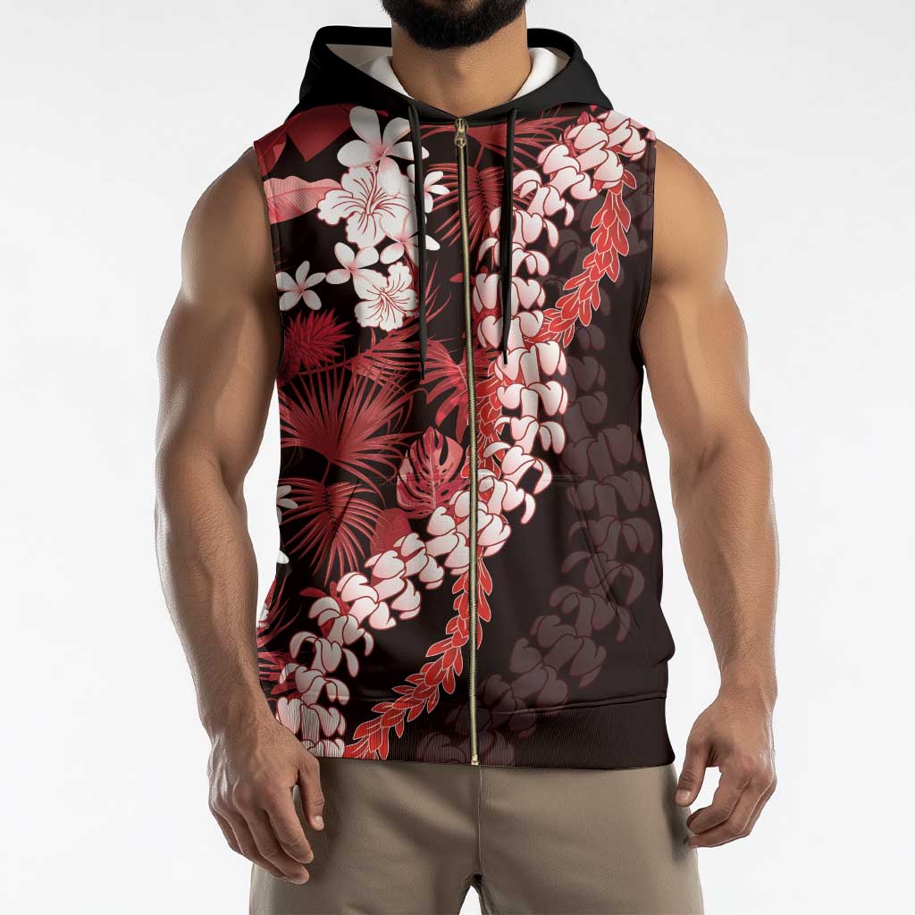Ulaula Aloha Hawaii Lei Sleeveless Zip Hoodie Tropical Flowers Elegant Vibe - Polynesian Pride