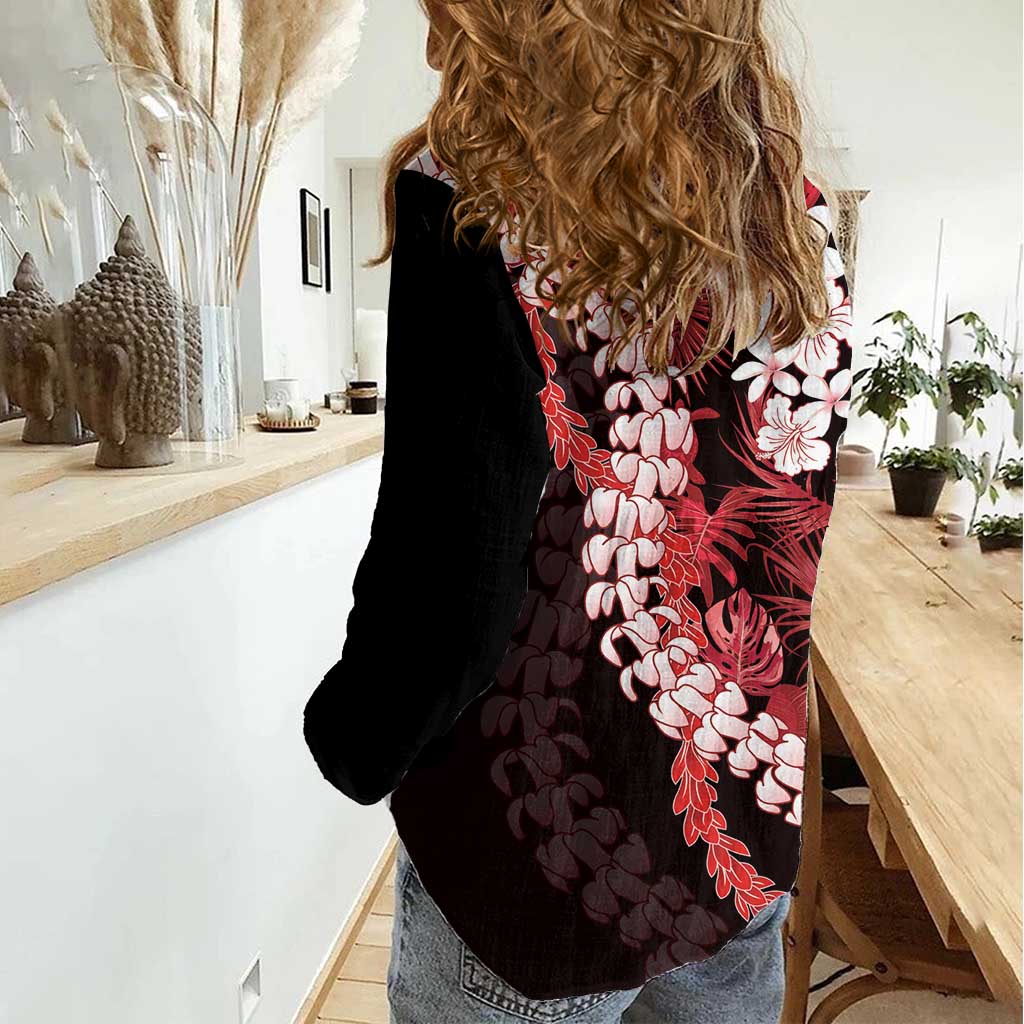 Ulaula Aloha Hawaii Lei Women Casual Shirt Tropical Flowers Elegant Vibe - Polynesian Pride