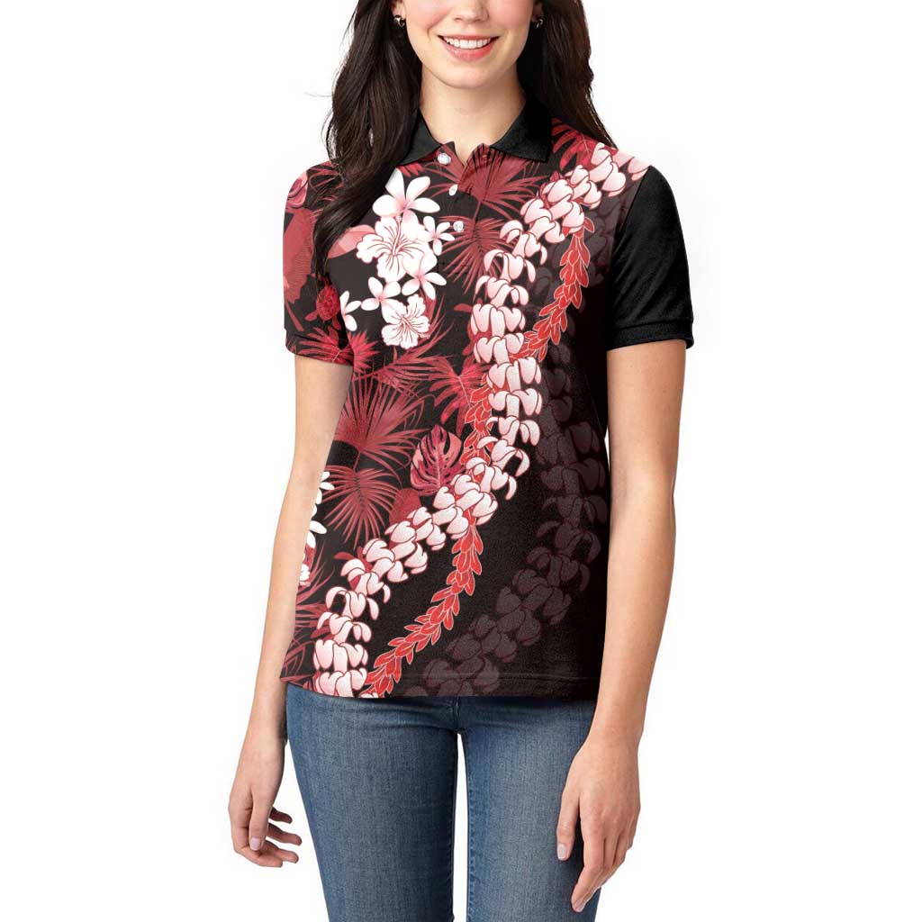 Ulaula Aloha Hawaii Lei Women Polo Shirt Tropical Flowers Elegant Vibe - Polynesian Pride