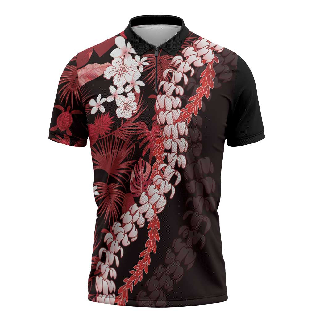 Ulaula Aloha Hawaii Lei Zipper Polo Shirt Tropical Flowers Elegant Vibe - Polynesian Pride