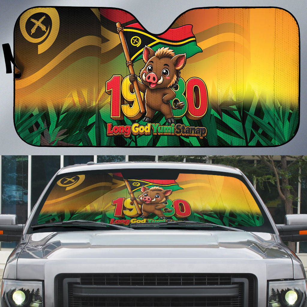 Vanuatu Independence Day Auto Sun Shade Chibi Boar Proud To Be A Ni-Van LT14 Multicolor - Polynesian Pride