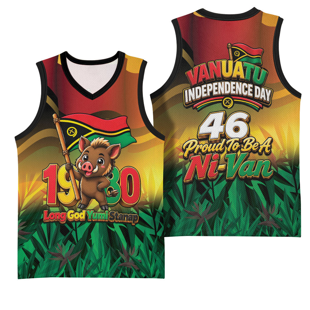 Vanuatu Independence Day Basketball Jersey Chibi Boar Proud To Be A Ni-Van