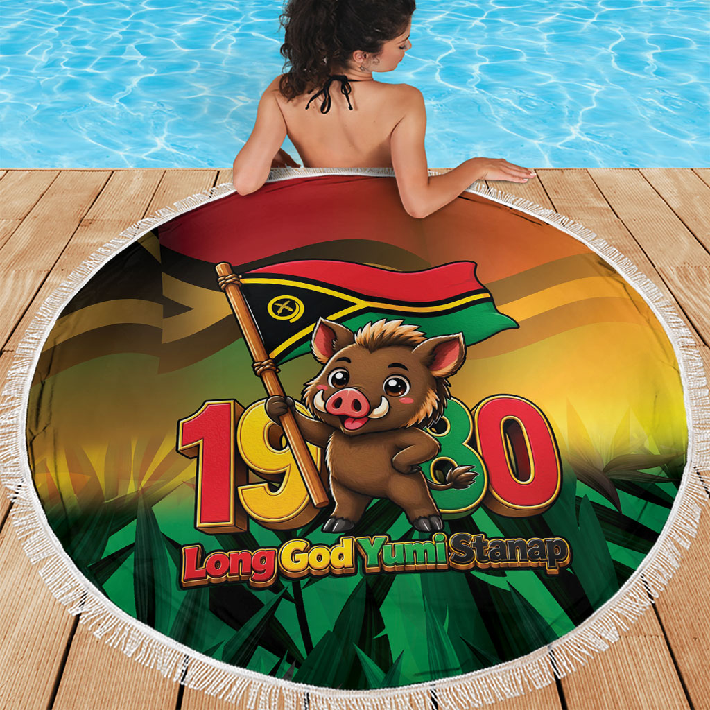 Vanuatu Independence Day Beach Blanket Chibi Boar Proud To Be A Ni-Van