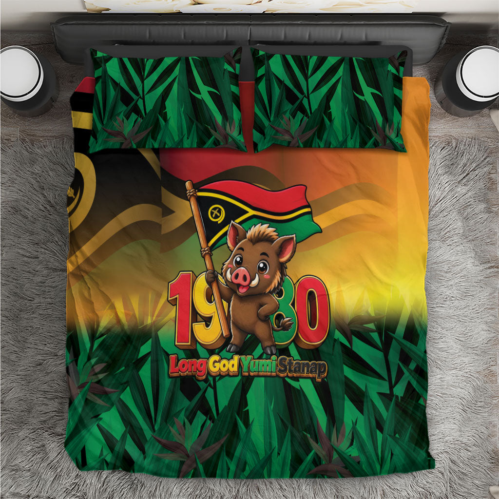 Vanuatu Independence Day Bedding Set Chibi Boar Proud To Be A Ni-Van