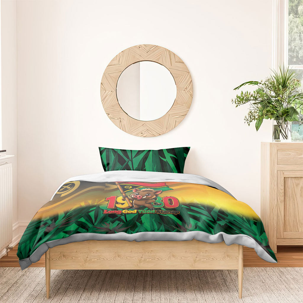 Vanuatu Independence Day Bedding Set Chibi Boar Proud To Be A Ni-Van