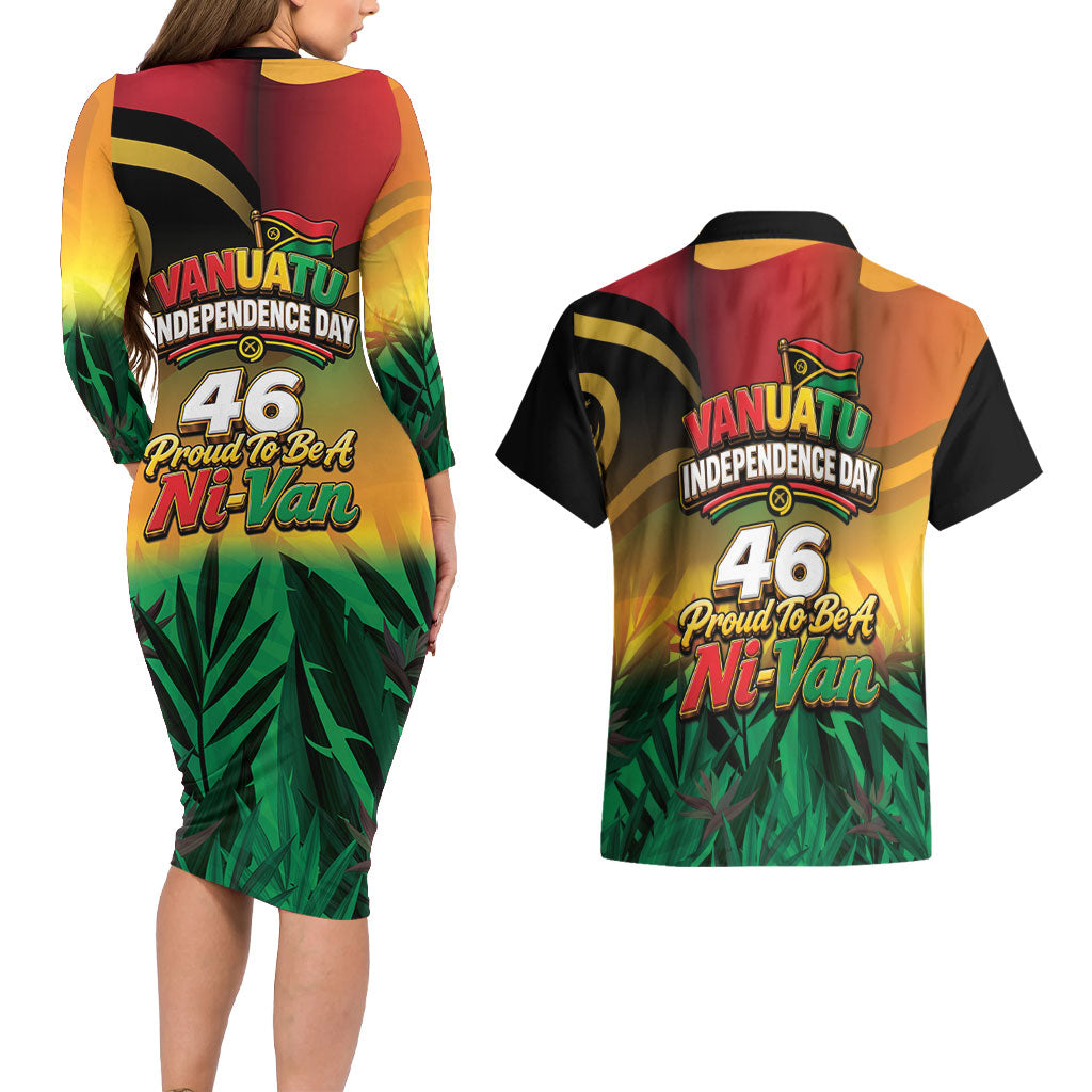 Vanuatu Independence Day Couples Matching Long Sleeve Bodycon Dress and Hawaiian Shirt Chibi Boar Proud To Be A Ni-Van