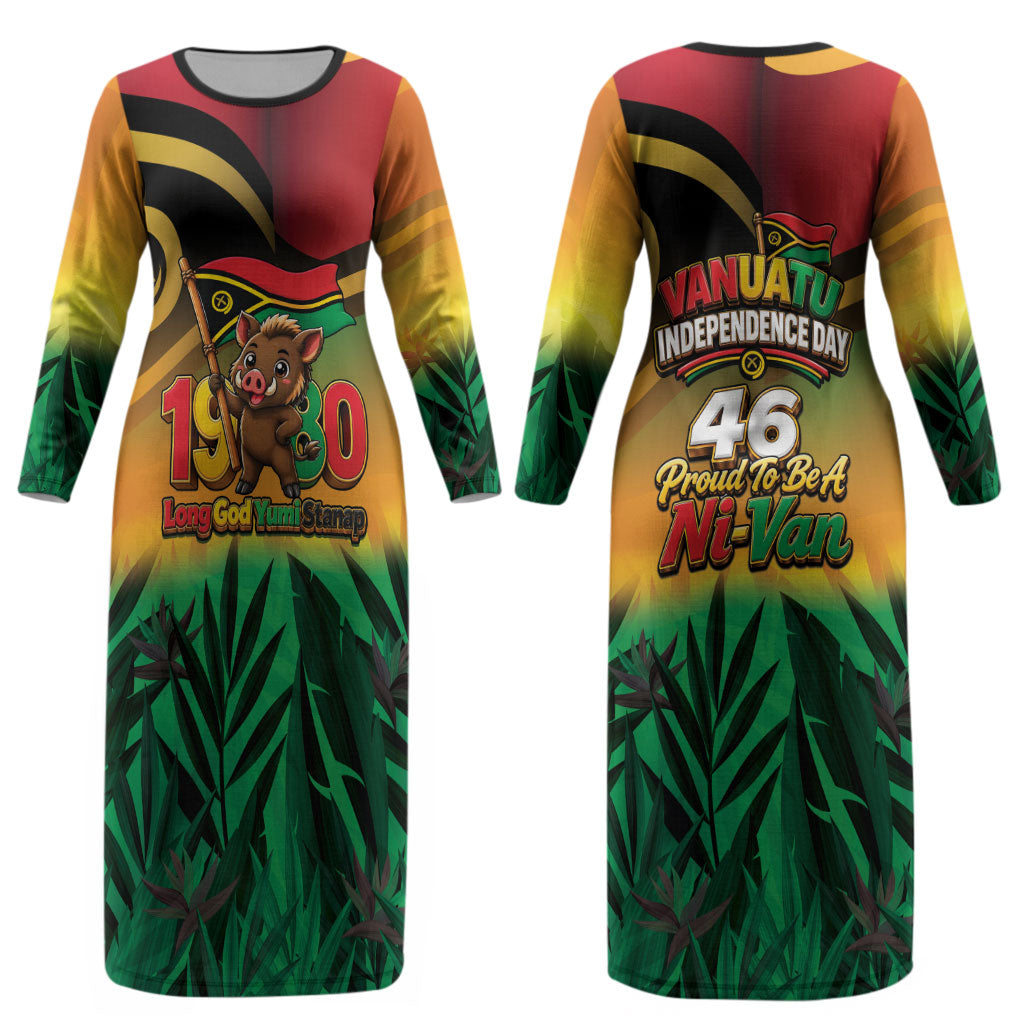 Vanuatu Independence Day Couples Matching Long Sleeve Bodycon Dress and Hawaiian Shirt Chibi Boar Proud To Be A Ni-Van LT14 - Polynesian Pride