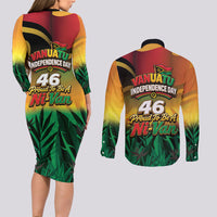 Vanuatu Independence Day Couples Matching Long Sleeve Bodycon Dress and Long Sleeve Button Shirt Chibi Boar Proud To Be A Ni-Van