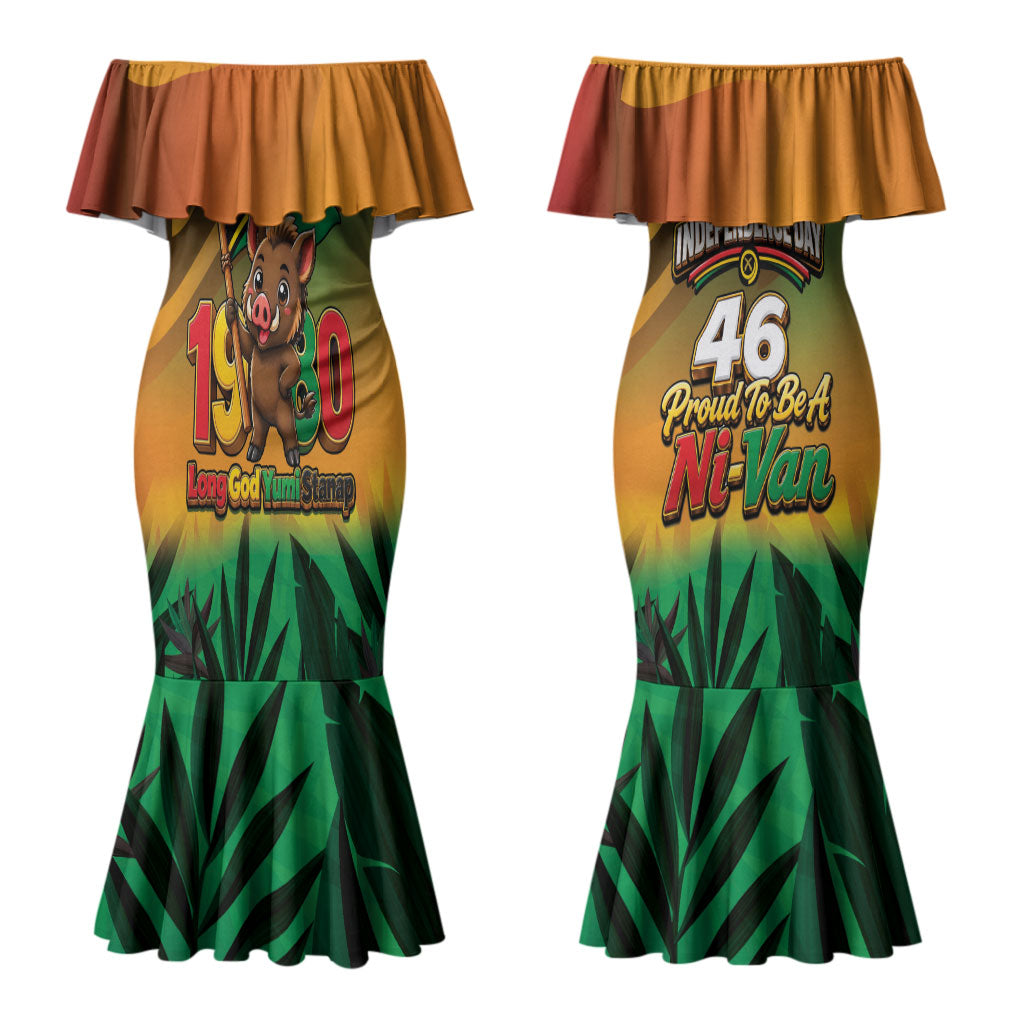 Vanuatu Independence Day Couples Matching Mermaid Dress and Long Sleeve Button Shirt Chibi Boar Proud To Be A Ni-Van LT14 - Polynesian Pride