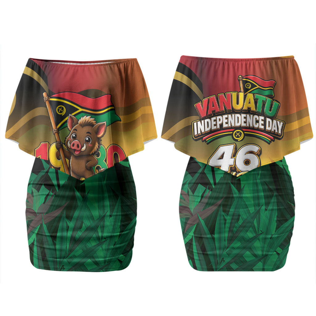Vanuatu Independence Day Couples Matching Off Shoulder Short Dress and Long Sleeve Button Shirt Chibi Boar Proud To Be A Ni-Van LT14 - Polynesian Pride